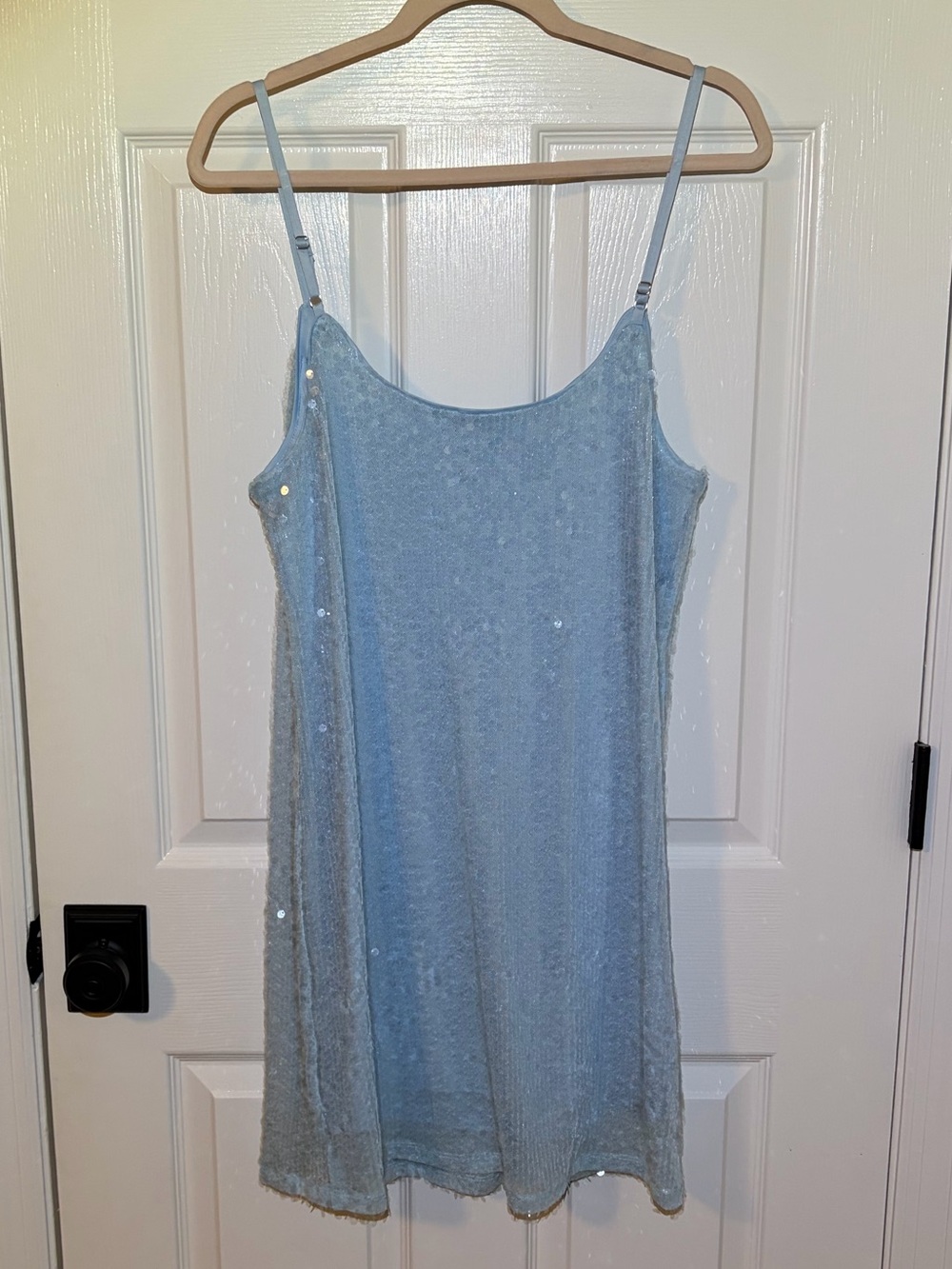 NWT Baby Blue Sequin Flirty Slip Dress with Adjustable Straps - Picture 4 of 4